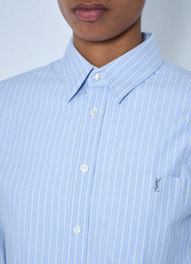 LN-CC® - Saint Laurent: Striped Cotton Poplin Shirt - Light Blue Saint Laurent Striped Cotton Poplin Shirt Light Blue sla0263026