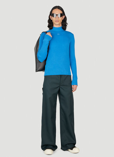 Courrèges Logo Embroidery Ribbed Sweater Blue cou0151003