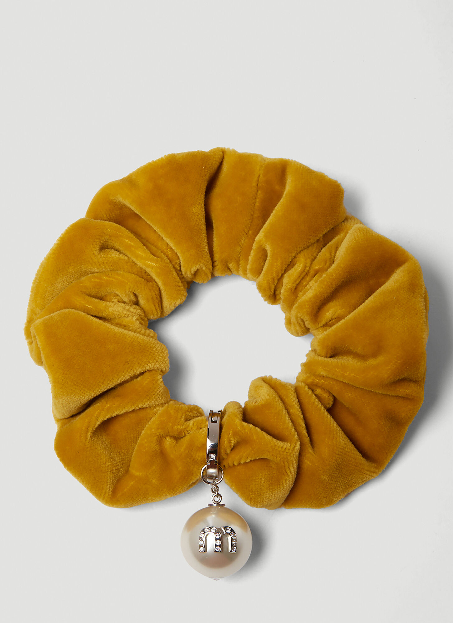 Miu Miu Pearl Charm Scrunchie In Yellow