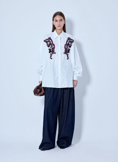 LN-CC® - Dries Van Noten: Embroidered Casia Oversized Shirt - White Dries Van Noten Embroidered Casia Oversized Shirt White dvn0265004