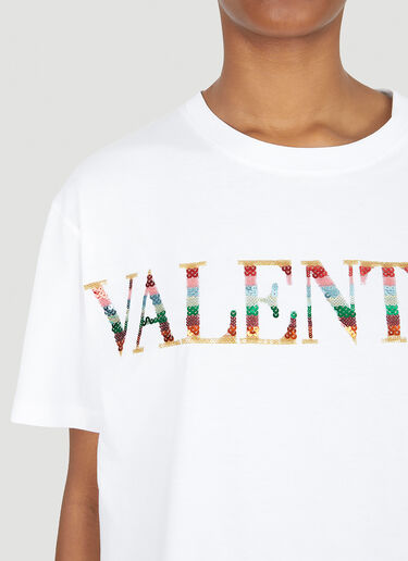 Valentino 시퀸 로고 티셔츠 화이트 val0247006