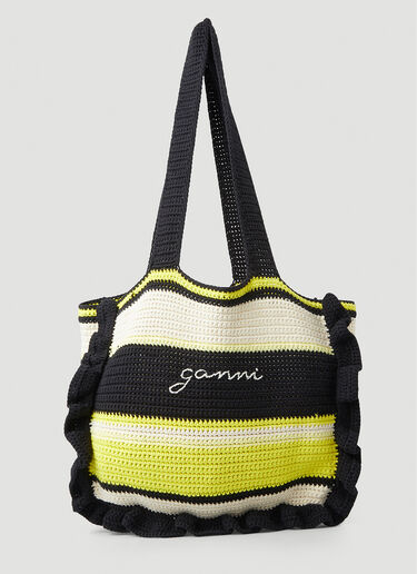 GANNI Crochet Stripe Tote Bag Black gan0251057
