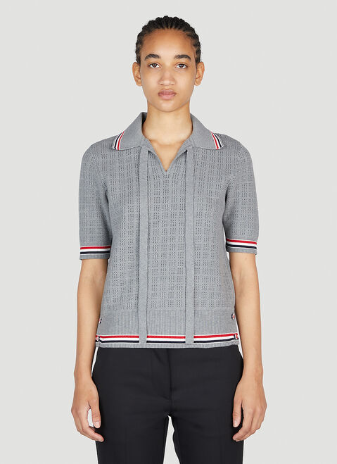Thom Browne Grid Stitch Polo Shirt Grey thb0252001