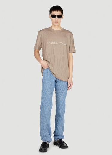 Saint Laurent Crinkled Logo Print T-Shirt Beige sla0151023