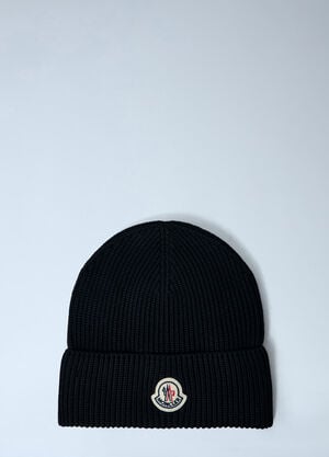 Moncler Logo Motif Beanie Hat Black mon0163031