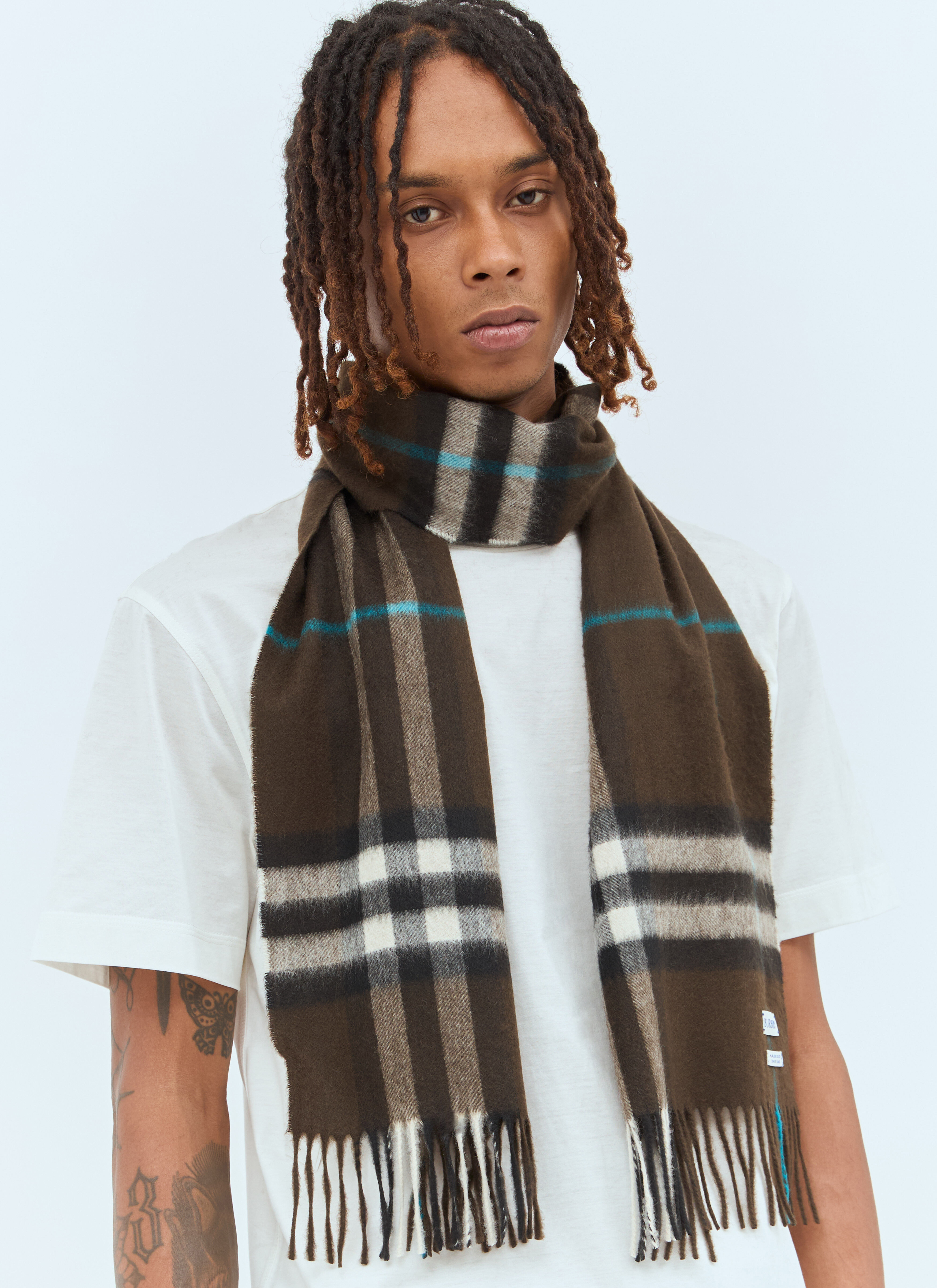 Burberry Men s Giant Check Cashmere Scarf in Brown LN CC