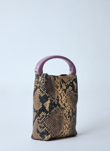 Dries Van Noten Matte Snakeskin Print Leather Handbag Beige dvn0259006