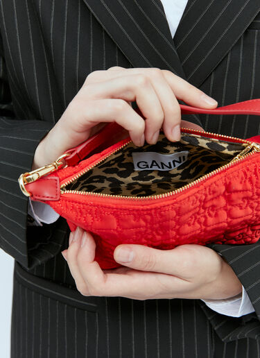 GANNI Butterfly Small Pouch Satin Handbag Red gan0254024