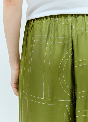 TOTEME Monogram Silk Pyjama Pants Green tot0257010