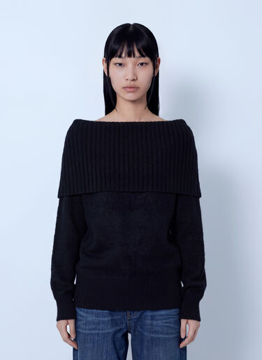 LN-CC® - Sportmax: Ribbed Panel Wool Sweater - Black Sportmax Ribbed Panel Wool Sweater Black spx0266019