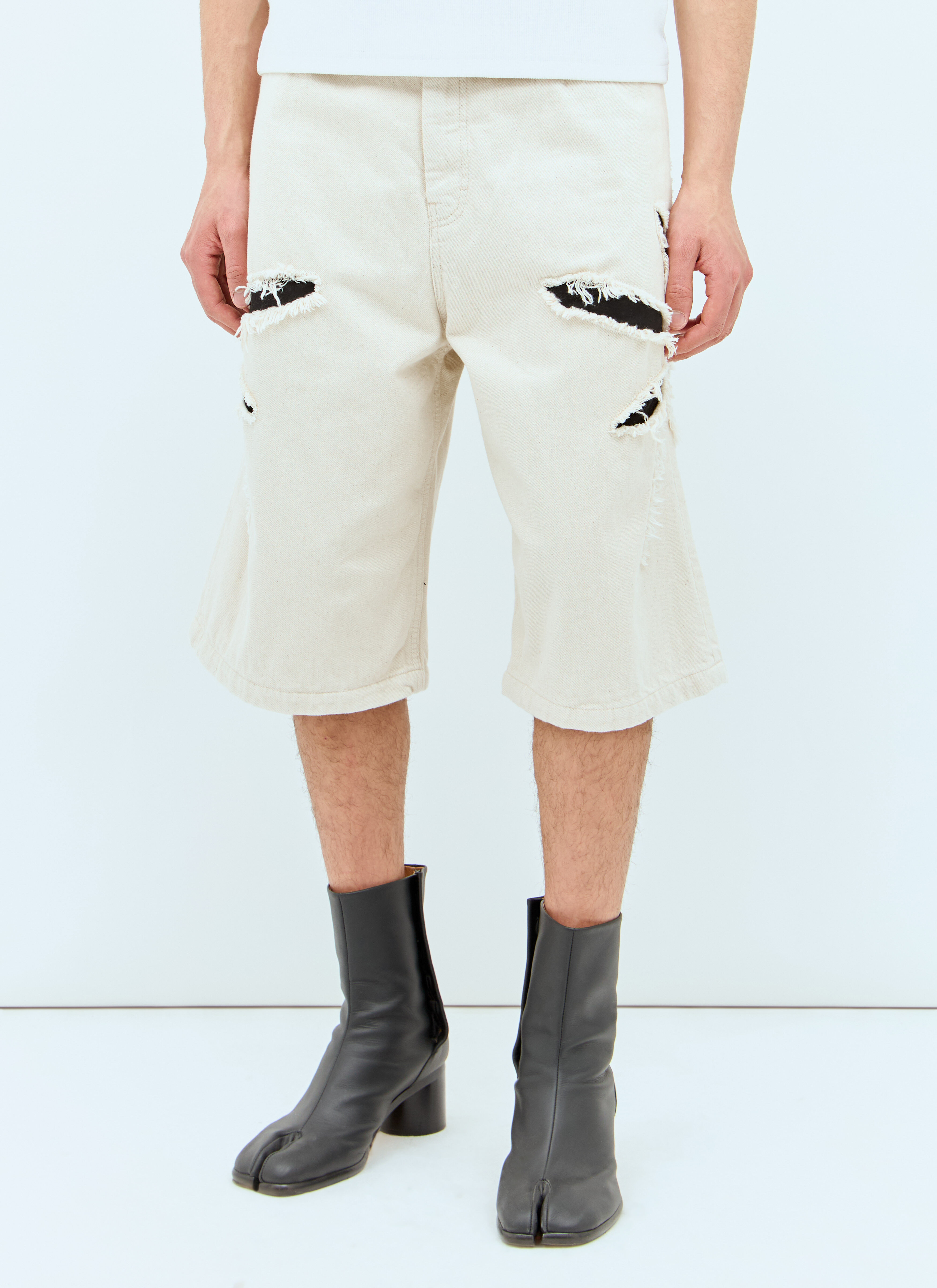 Kusikohc メンズ オリガミカットアウトデニムショートパンツ の