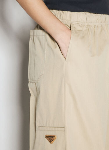 Prada Logo Plaque Canvas Pants Beige pra0256003