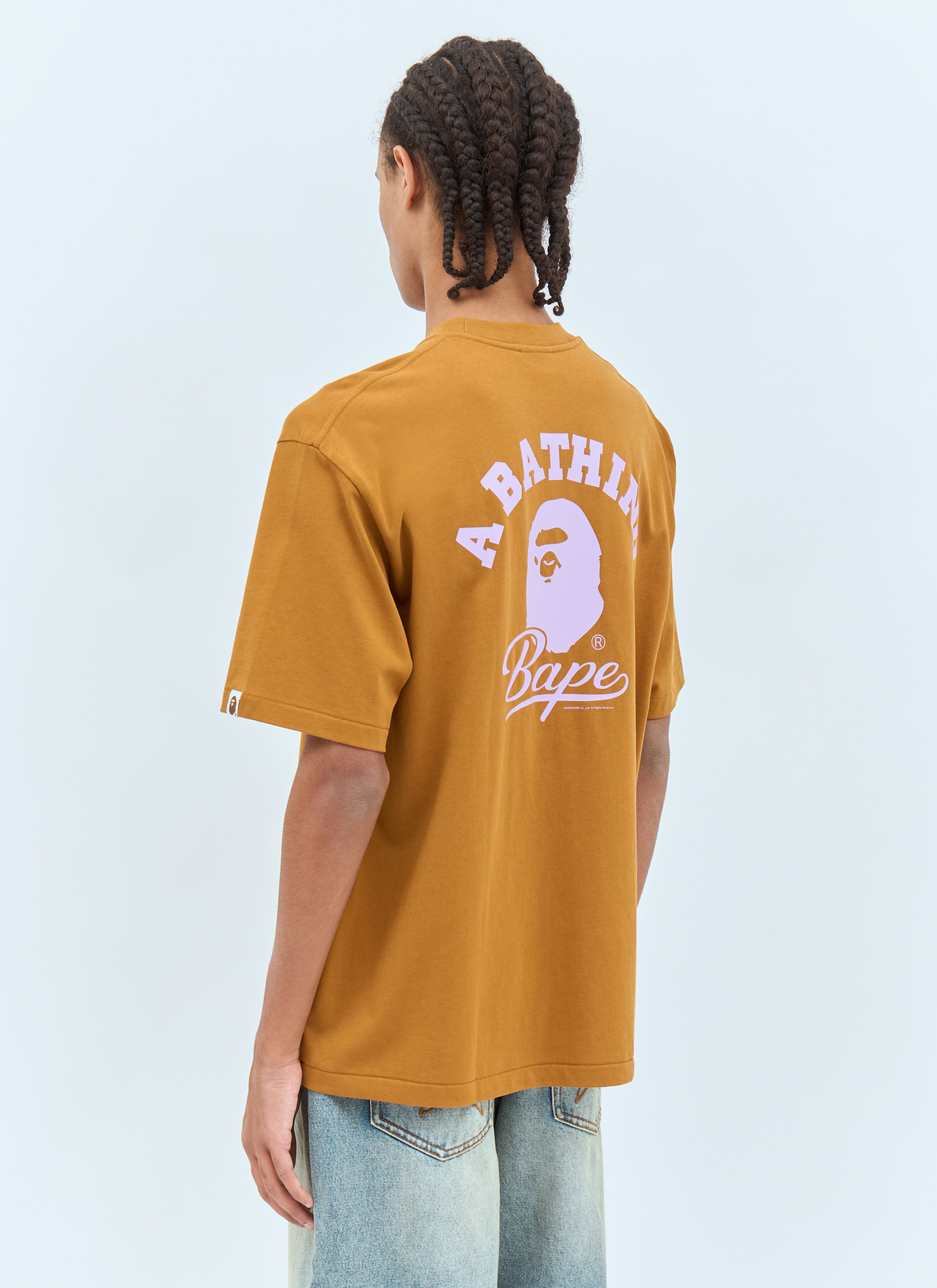 A BATHING APE Men s Cursive College Logo T Shirt in Mustard LN CC