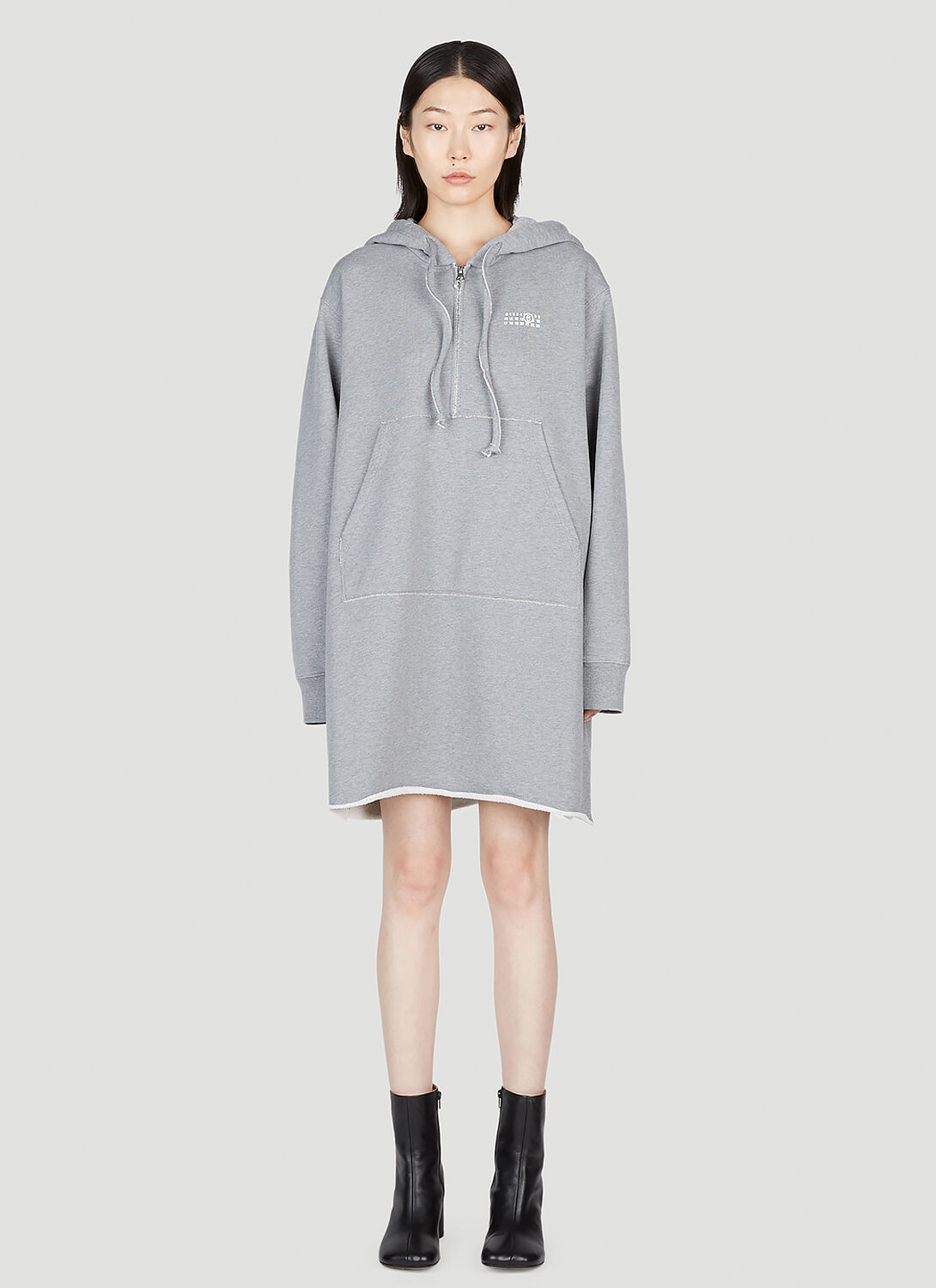 Shop Mm6 Maison Margiela Hooded Mini Dress In Grey
