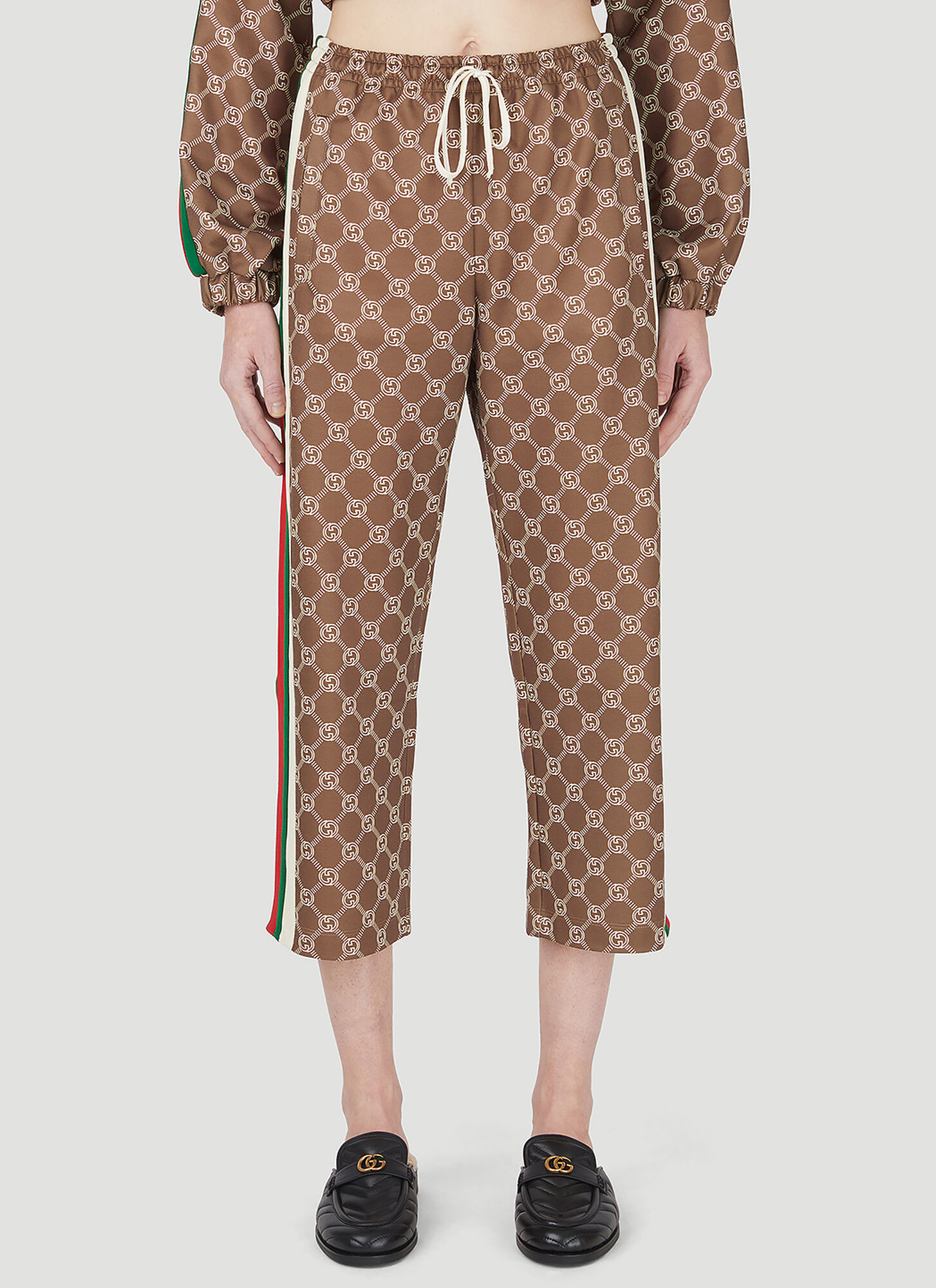 Gucci Interlocking G Cropped Track Pants In Brown