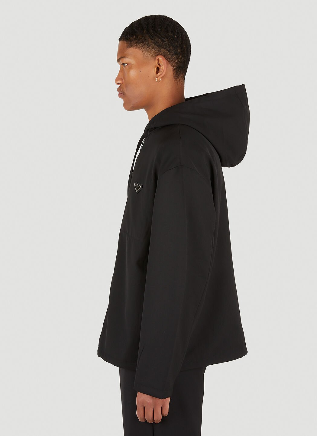 Prada Triangle Plaque Hooded Jacket in Black | LN-CC