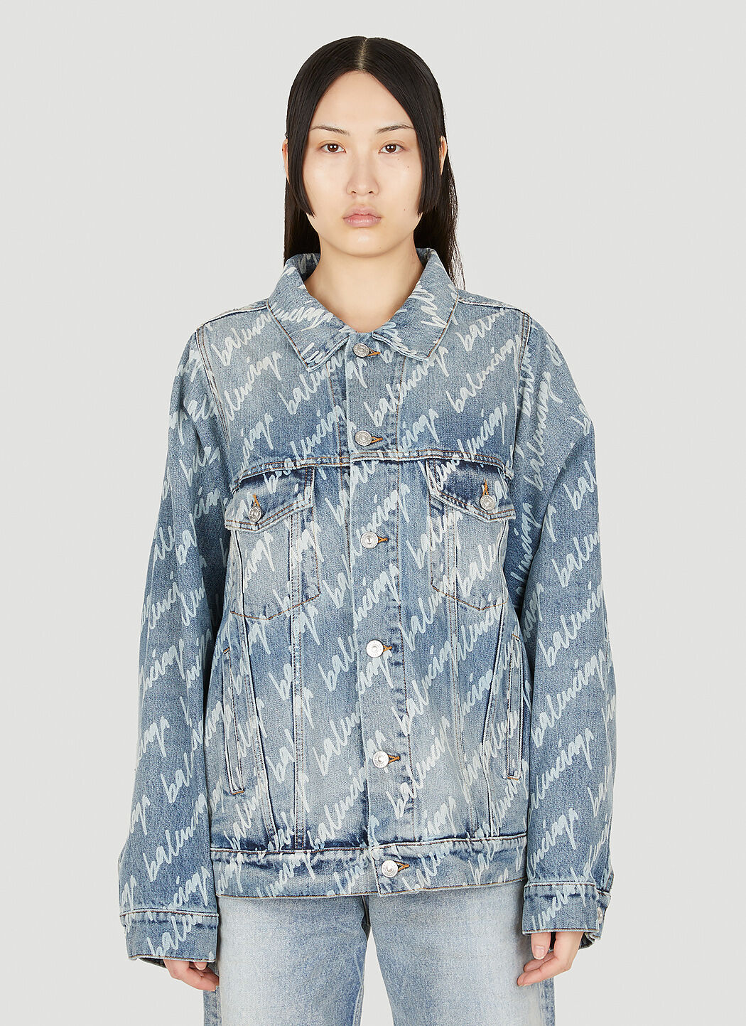 Balenciaga logo print denim deals jacket