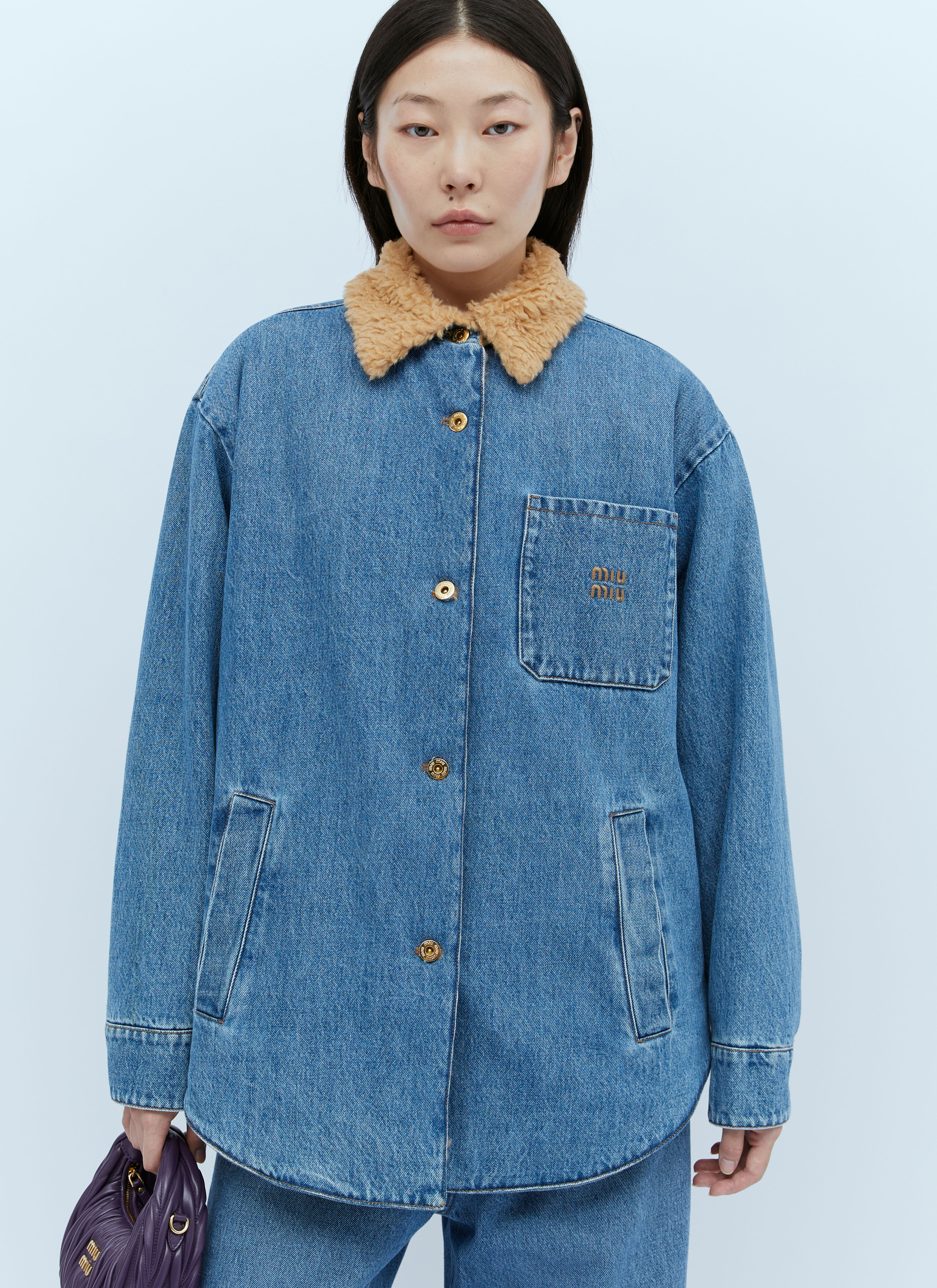 Miu Miu Women s Denim Blouson Jacket in Light Blue LN CC