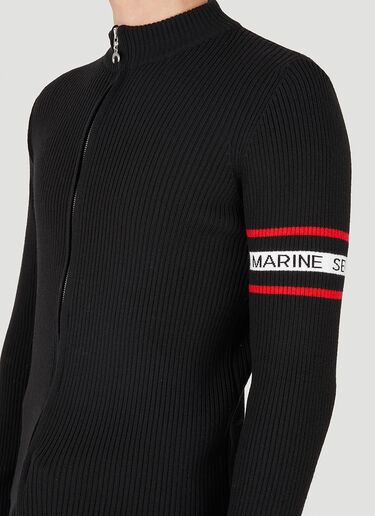 Marine Serre 로고 자카드 집업 스웨터 블랙 mrs0150006