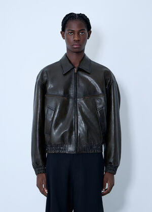 Acne Studios Leather Bomber Jacket Green acn0162014