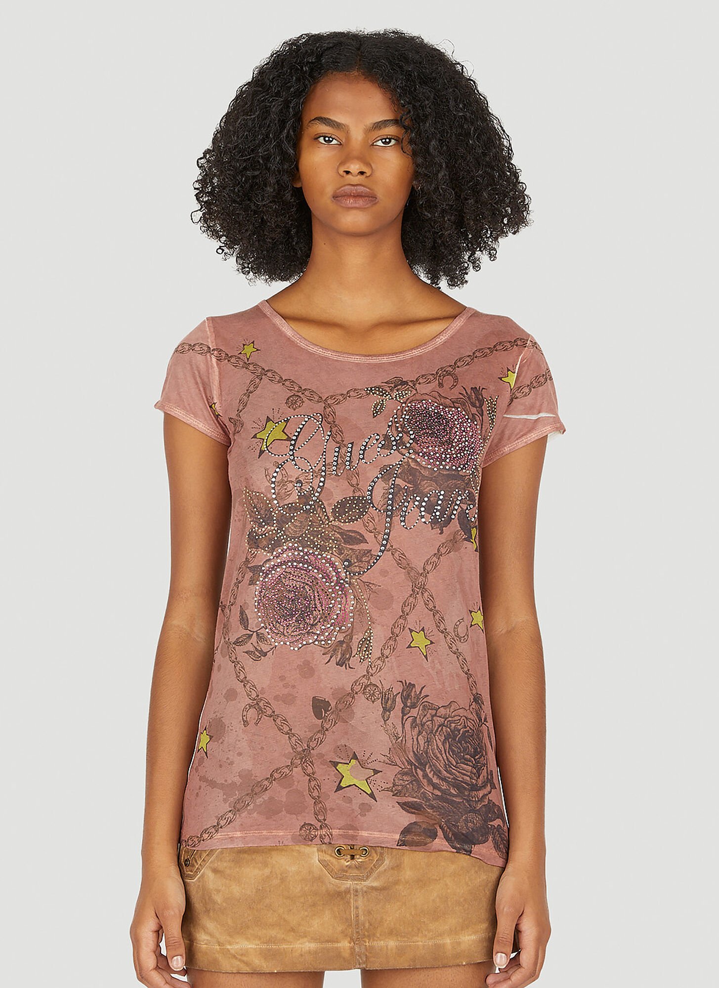 Guess Usa Star Wing Embellished T-shirt Female Pink
