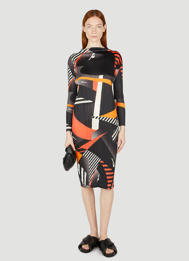 Pleats Please Issey Miyake 图案印花中长连衣裙 黑色 plp0252006