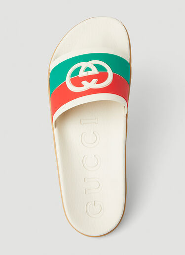 Gucci Interlocking G Webbing Stripe Slides Cream  guc0147080