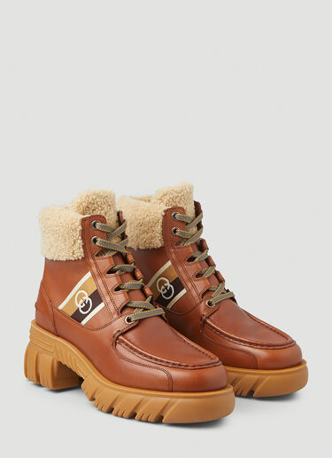 Jacquard Panel Lace-Up Ankle Boots Gucci Jacquard Panel Lace-Up Ankle Boots Brown guc0247112