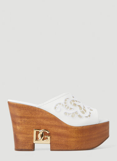 Dolce & Gabbana Embroidered Wooden Wedge Sandals White dol0247110