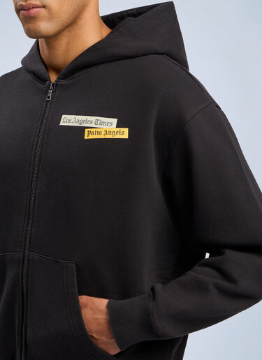 PaxLaTimes News Zip Hooded Sweatshirt Palm Angels PaxLaTimes News Zip Hooded Sweatshirt Black pma0162039