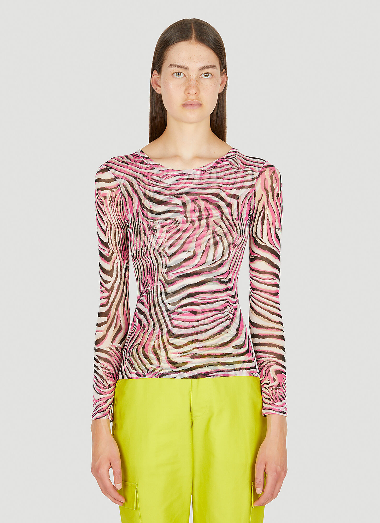 Collina Strada Cardio Animal Print Crewneck Top In Pink