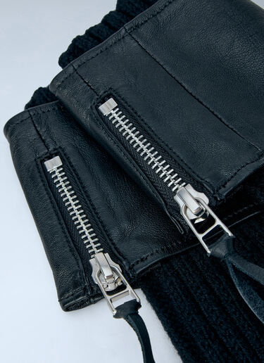 LN-CC® - Yohji Yamamoto: Long Ribbed Leather Gloves - Black Yohji Yamamoto Long Ribbed Leather Gloves Black yoy0263010