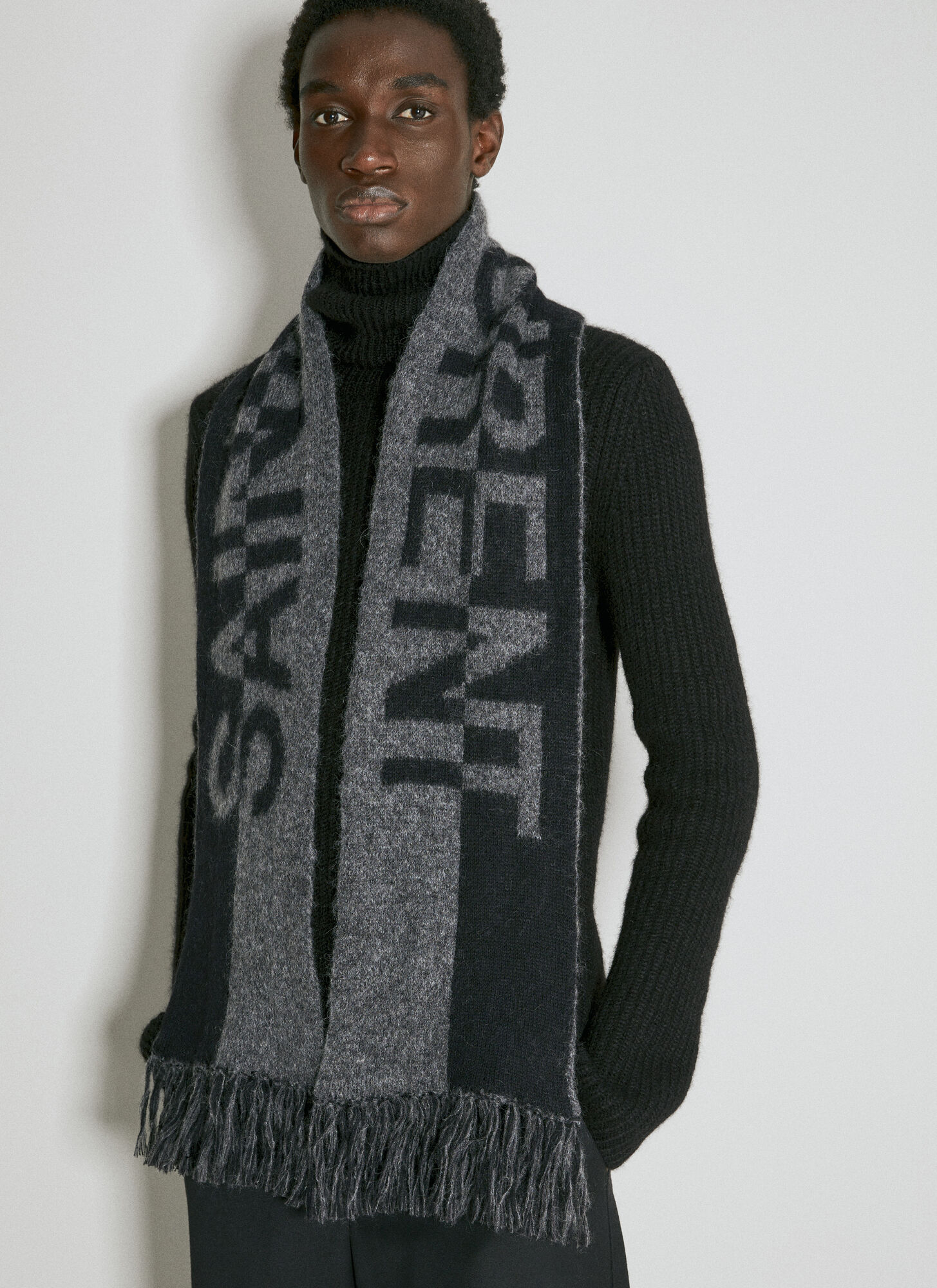 Saint Laurent Cassandre Wool Scarf In Grey