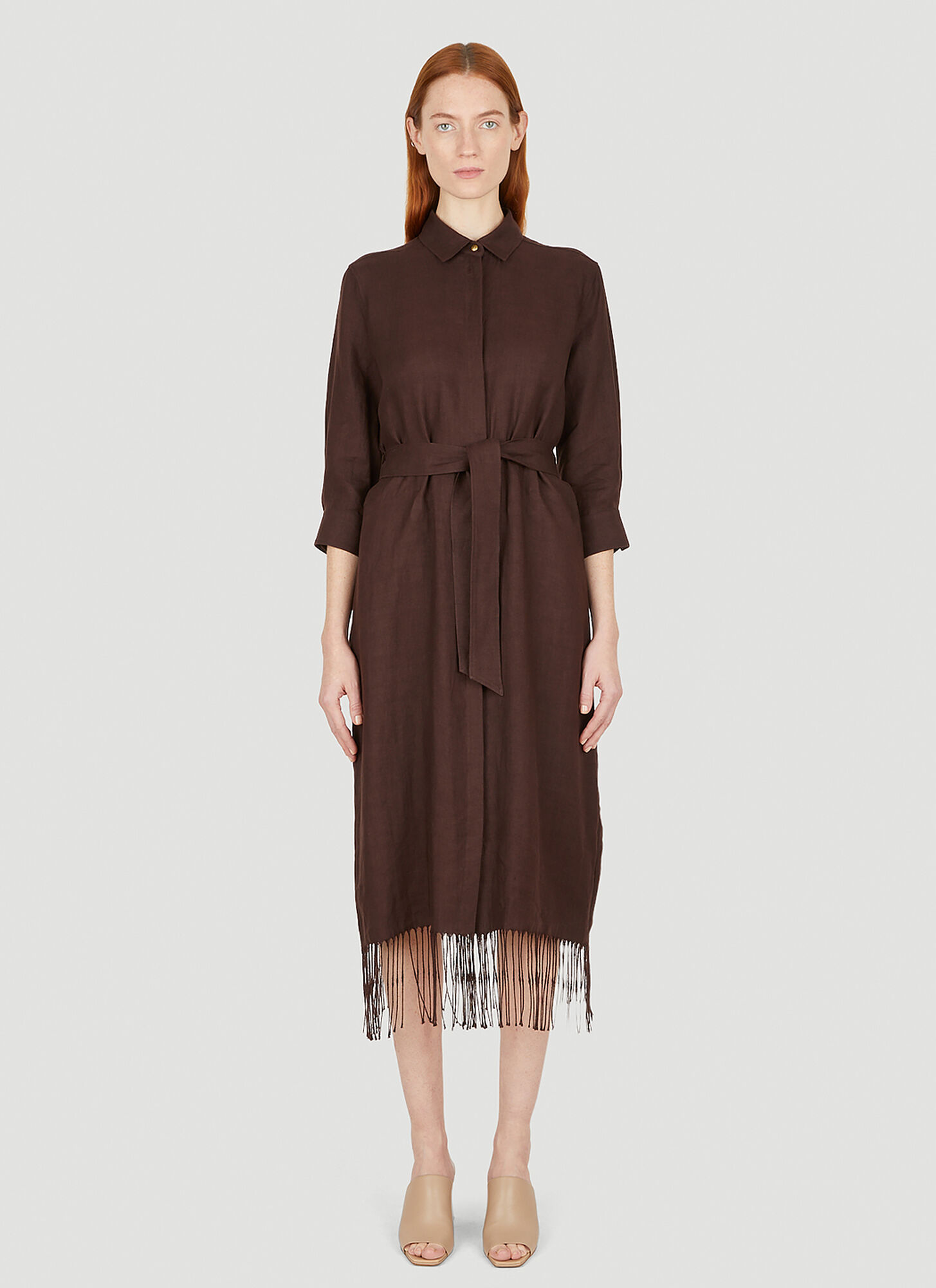 Shop Max Mara Fringed Shirt Dress In Brown