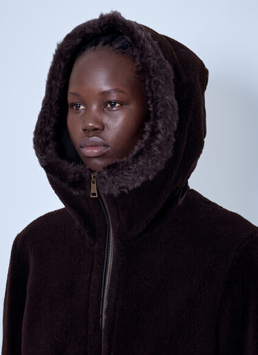 LN-CC® - Moncler: Leuctre Hooded Shearling Short Down Jacket - Dark Brown Moncler Leuctre Hooded Shearling Short Down Jacket Dark Brown mon0266024