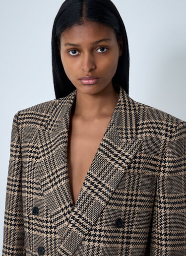 Saint Laurent Double-Breasted Plaid Blazer Beige sla0261014