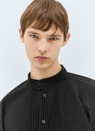 Homme Plissé Issey Miyake Pleated Band Collar Shirt Black hmp0158017