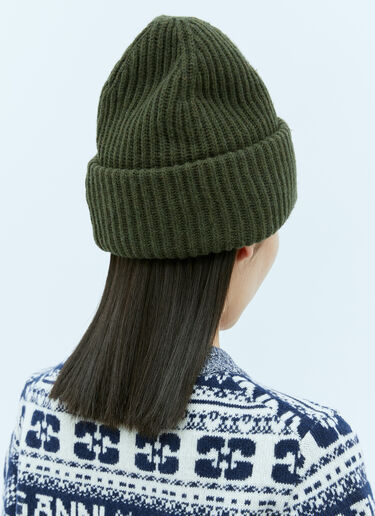 GANNI Logo Patch Beanie Hat Green gan0255068