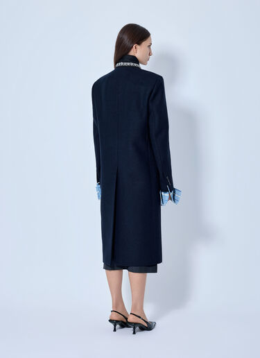 Prada Single-breasted Embroidered Double Wool Coat Blue pra0266027