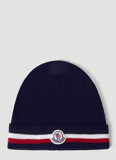 Moncler Tricolour Wool Beanie Hat Navy mon0154044