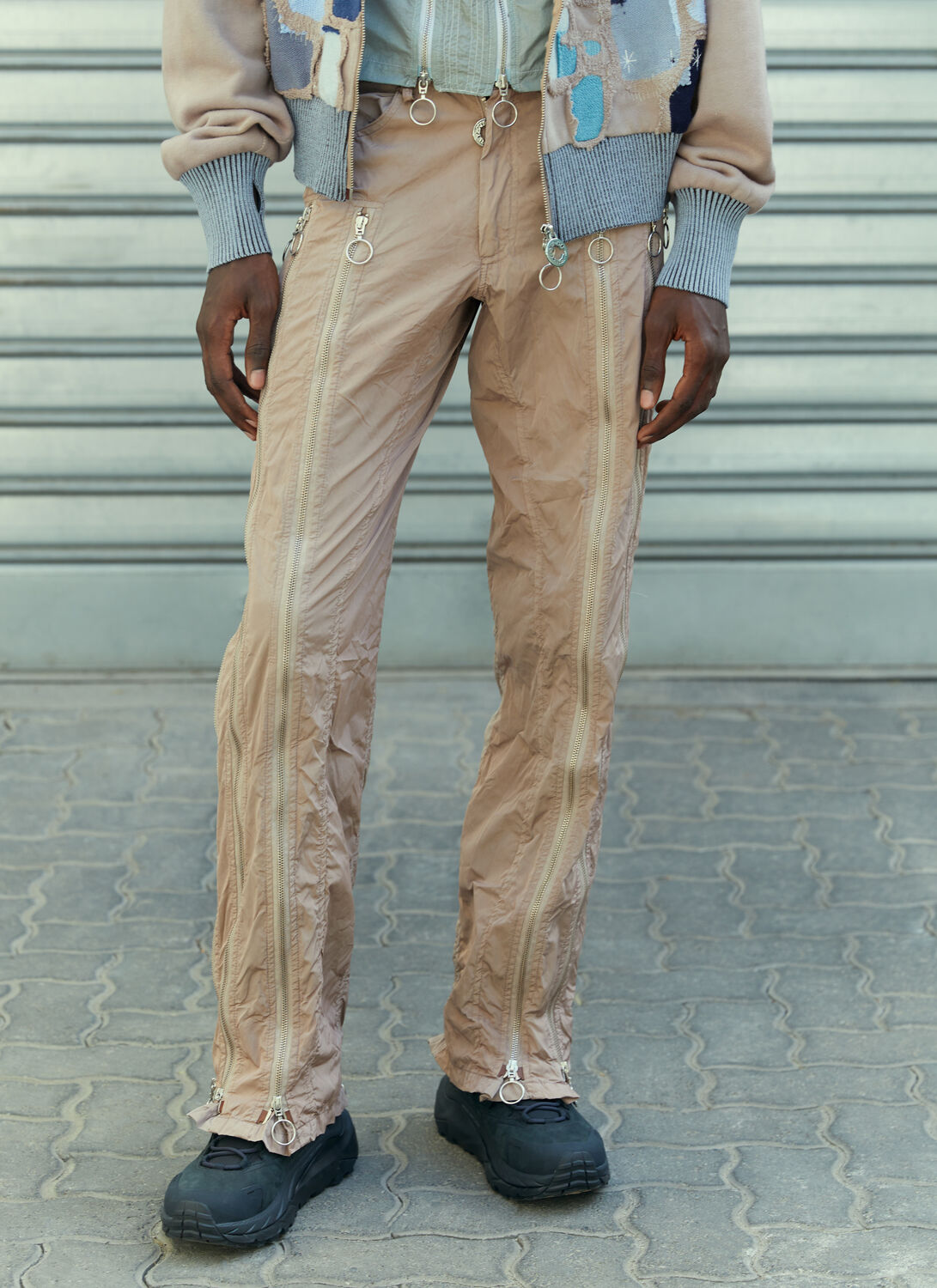 Charlie Constantinou Adjustable Fit Zip Pants In Brown