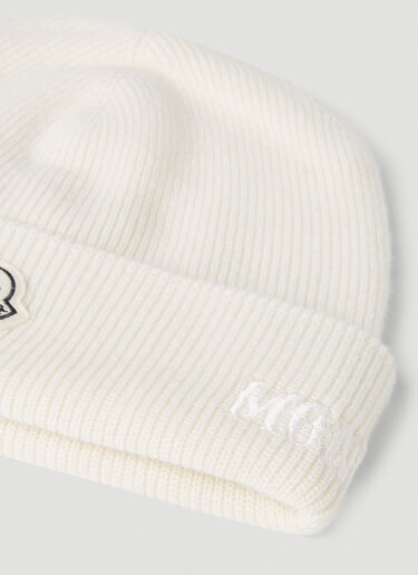 7 Moncler FRGMT Hiroshi Fujiwara Logo Embroidery Beanie Hat White mfr0151007