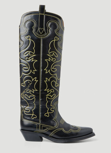 GANNI Embroidered Western Boots Black gan0251038