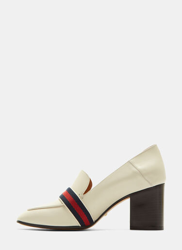 Gucci Striped Web Mid-Heel Leather Loafers White guc0229084