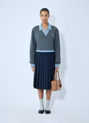 Miu Miu Pleated Batavia Midi Skirt Blue miu0260007