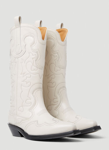 GANNI Embroidered Western Boots White gan0253024