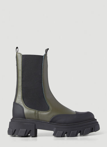 GANNI Leather Chelsea Boots Khaki gan0246042