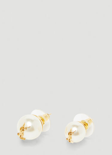 Saint Laurent Monogram Faux Pearl Earrings Beige sla0247091