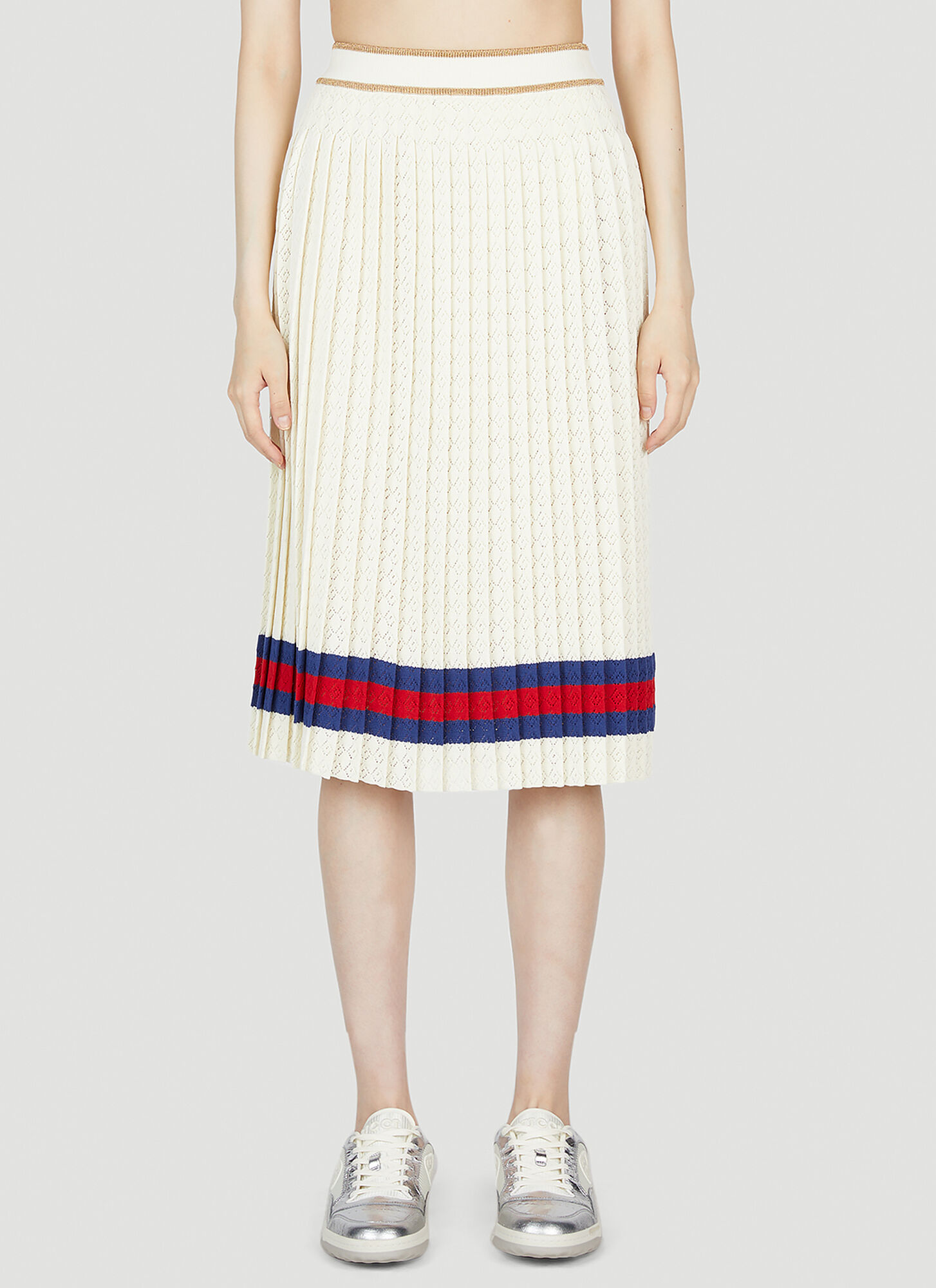 Shop Gucci G Rhombus Knit Skirt In Cream