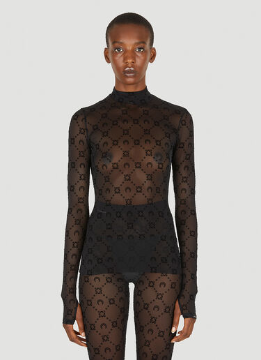 Marine Serre Flocked Mesh Long Sleeve Top Black mrs0252027